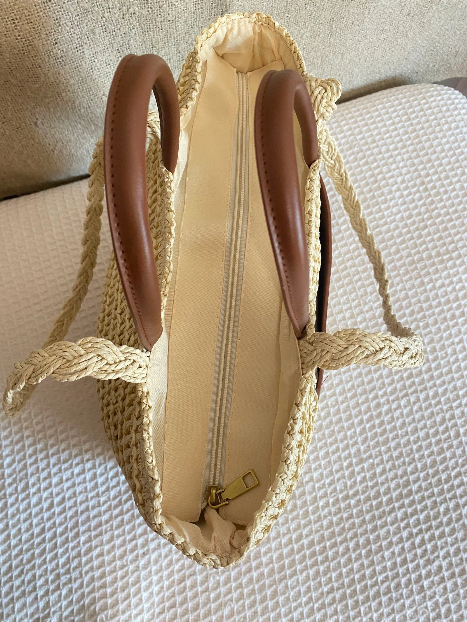 Rotan Tote tas met kunstleren vak en dubbele handvat – photo 6